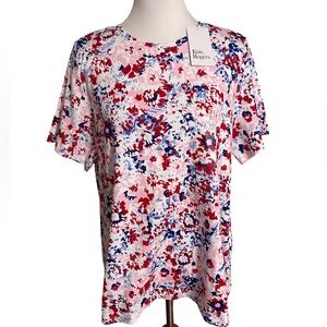 Kim Rogers Floral Tee Short Sleeve Pink Red Blue